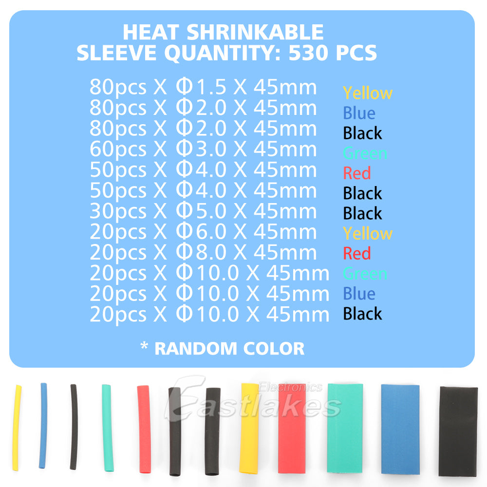 530 pcs Heat Shrink Tubing Tube Assortment Wire Cable Insulation Sleeving Kit - Eastlakes Electronics