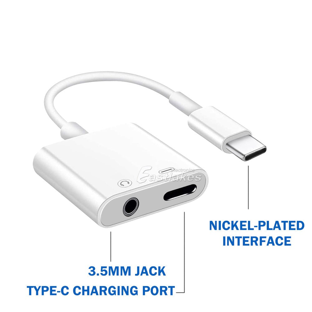 USB Type C 3.5mm Audio and Charger Splitter Adapter - Eastlakes Electronics