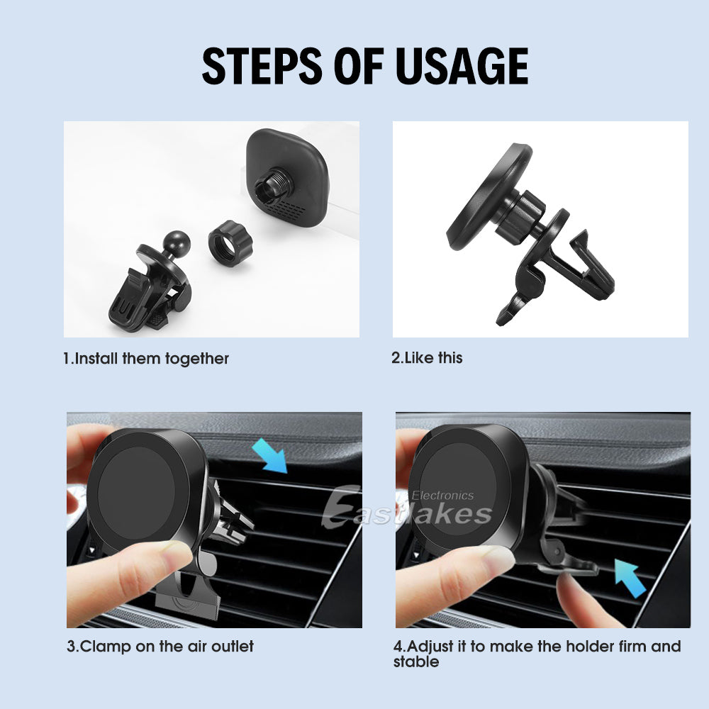 15W Magnetic Wireless Charger Car Holder Mount Cradle - Eastlakes Electronics