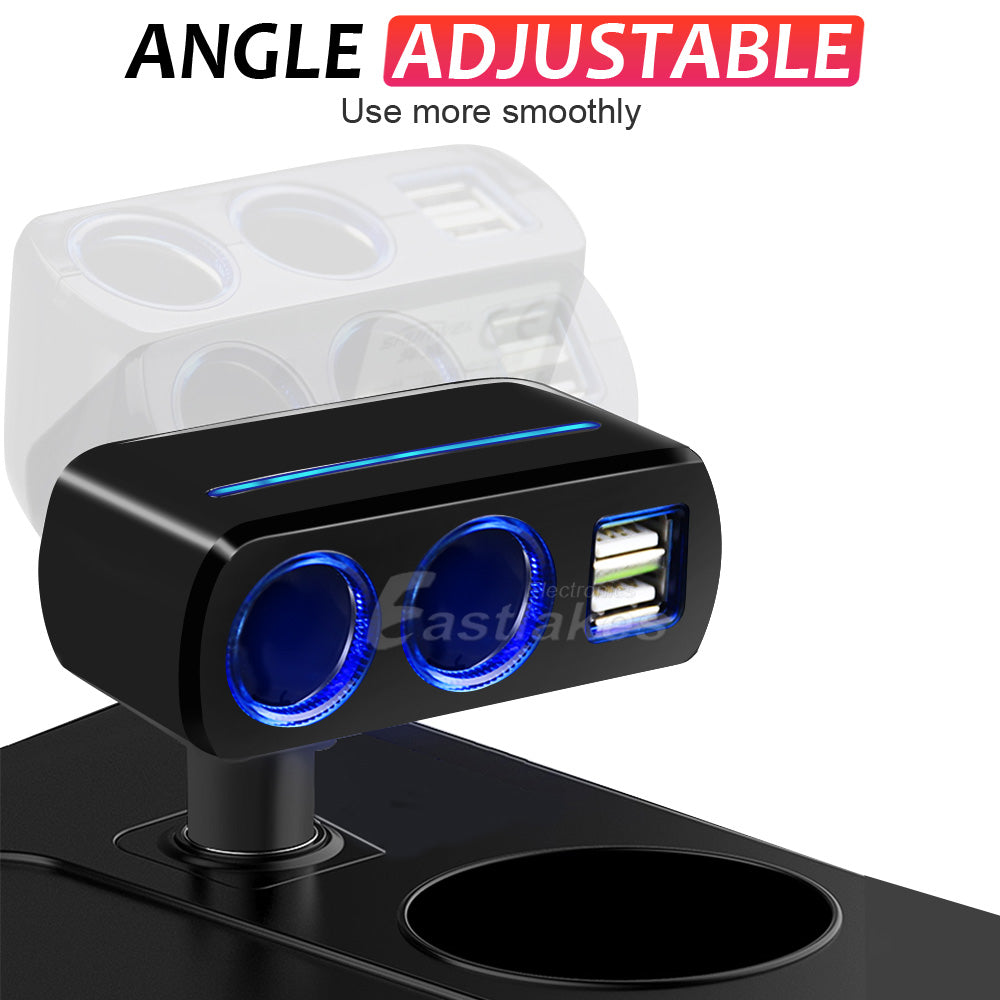 2 Way Car Cigarette Lighter Socket Splitter Adjustable Right Angle with Dual USB Ports - Eastlakes Electronics