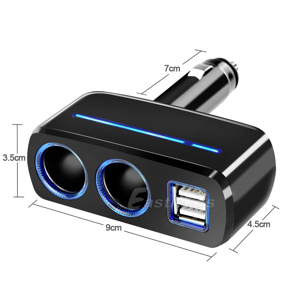 2 Way Car Cigarette Lighter Socket Splitter Adjustable Right Angle with Dual USB Ports - Eastlakes Electronics