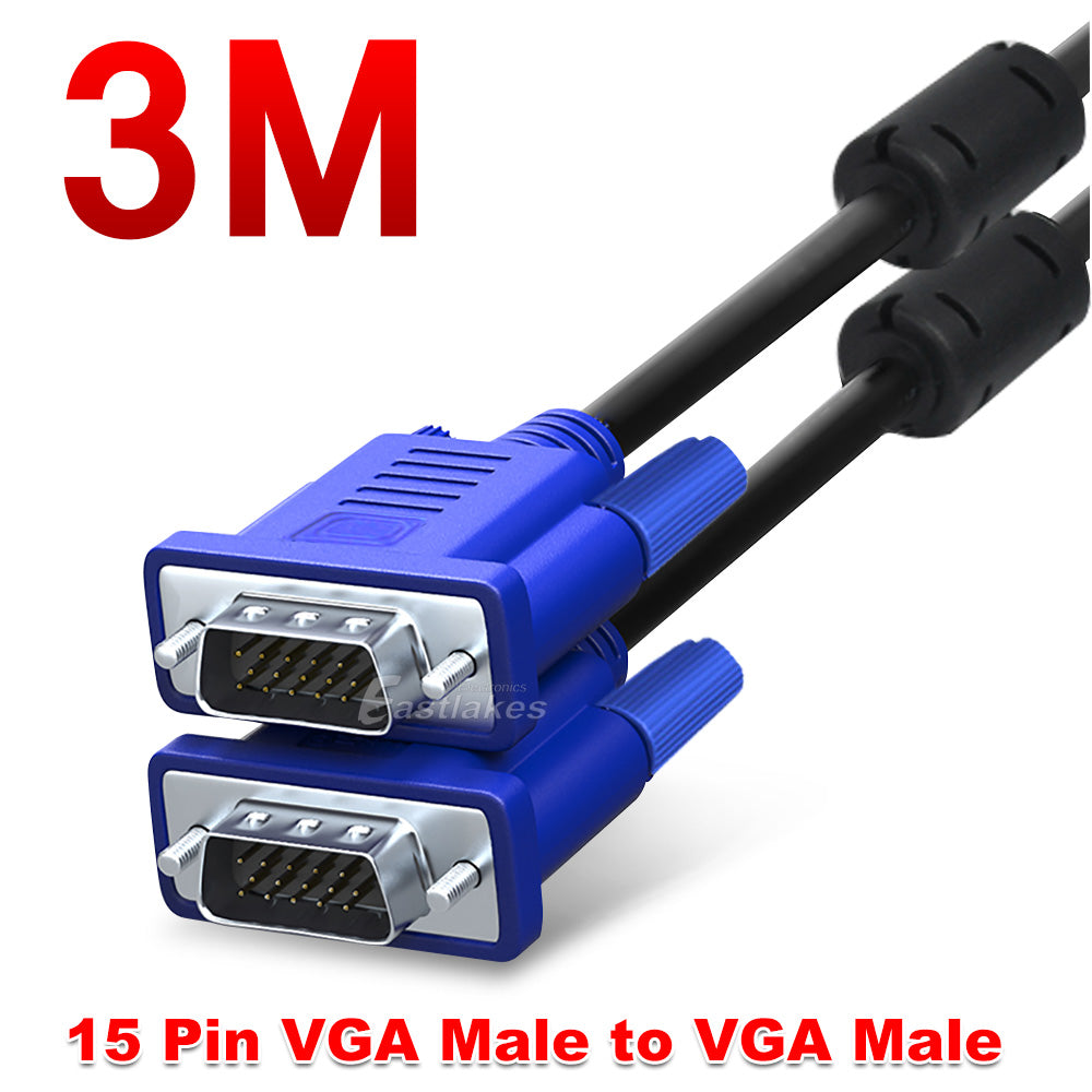 Premium VGA SVGA Male to Male Extension PC Monitor LCD Cable 15pin 1.5M 3M 5M - Eastlakes Electronics