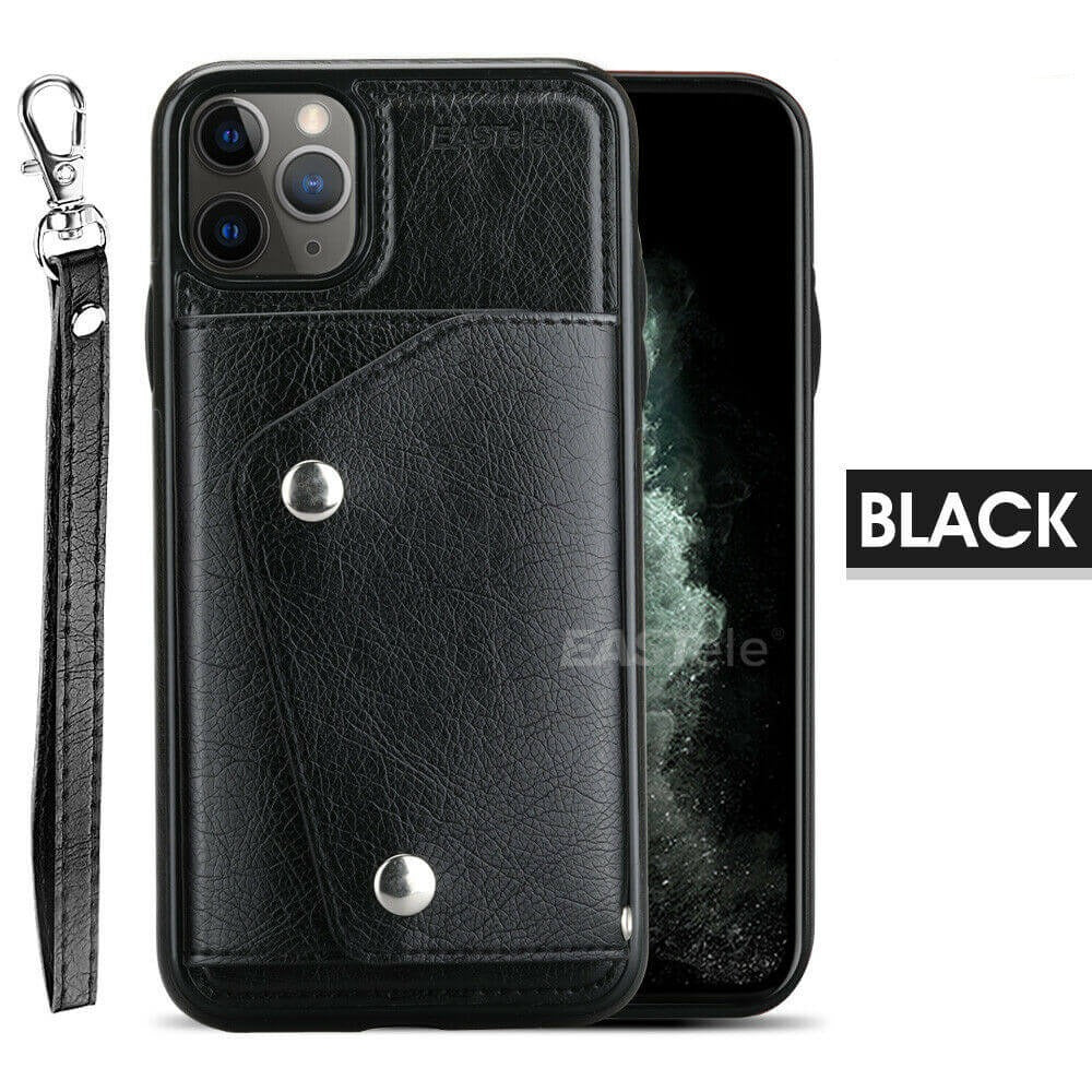 EASTele Apple iPhone Luxury Leather Snap Closure Wallet Case Black - Eastlakes Electronics