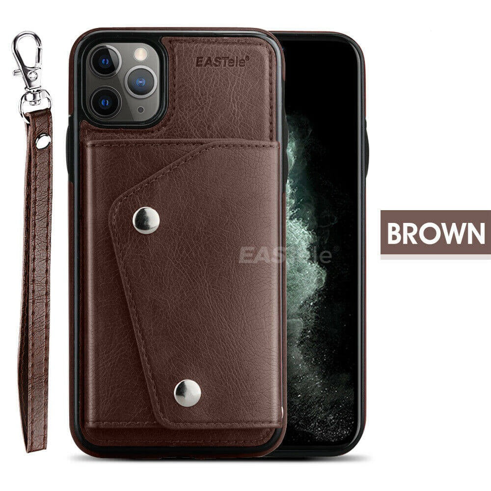 EASTele Apple iPhone Luxury Leather Snap Closure Wallet Case Brown - Eastlakes Electronics