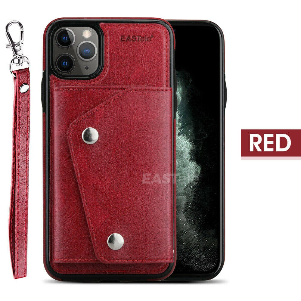 EASTele Apple iPhone Luxury Leather Snap Closure Wallet Case Red - Eastlakes Electronics
