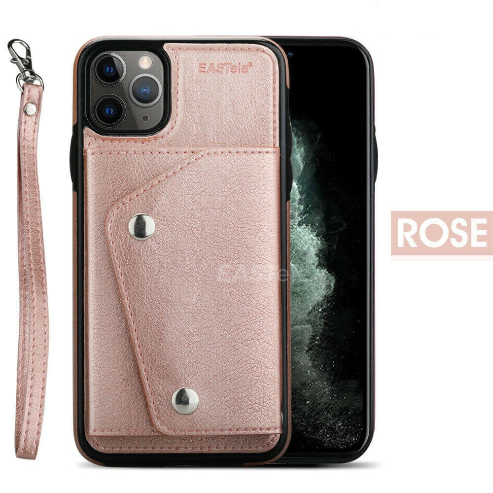 EASTele Apple iPhone Luxury Leather Snap Closure Wallet Case Rose Gold Pink - Eastlakes Electronics